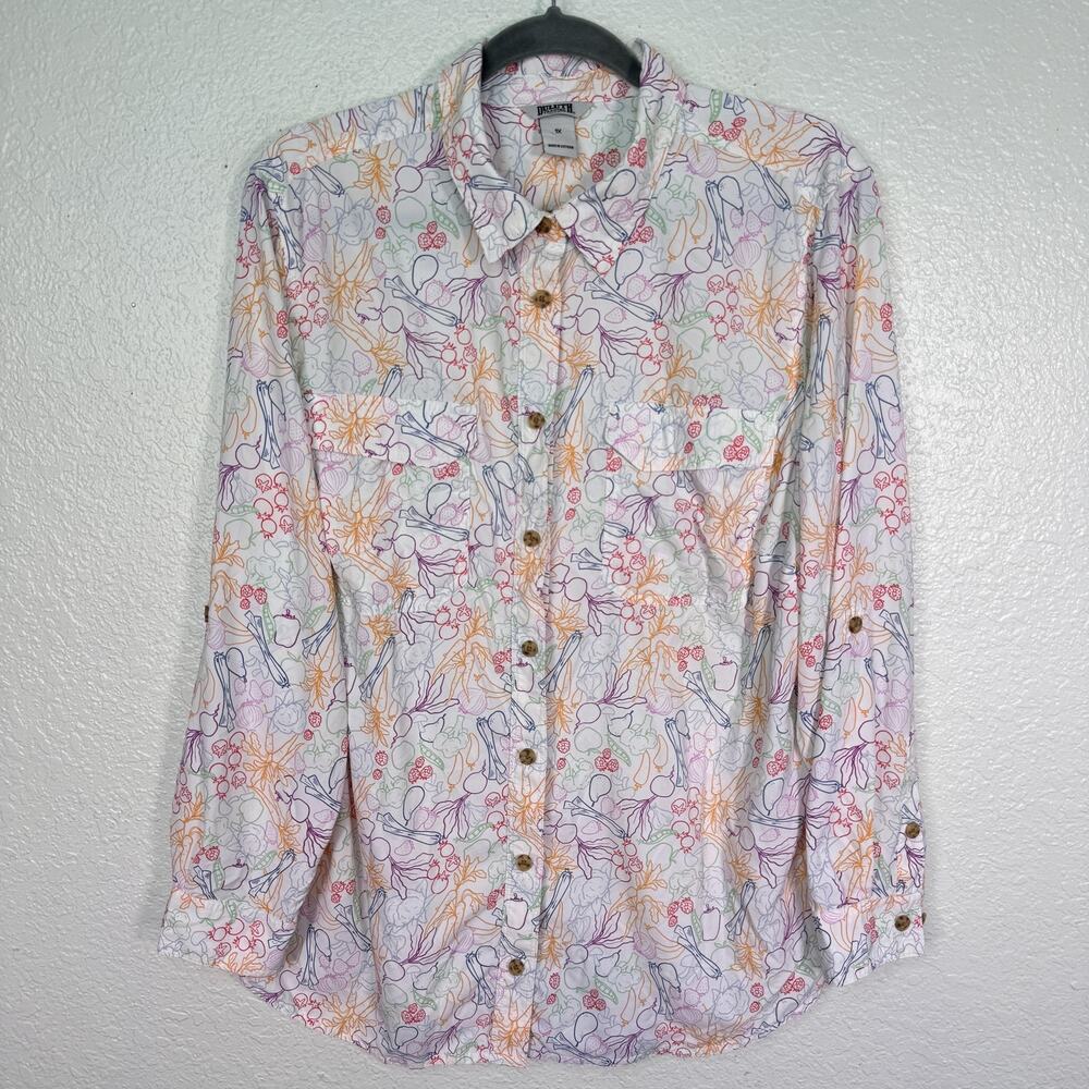 Duluth Trading Co Armachillo Top Women 1X Veggie Food Button Up Shirt Nylon Plus